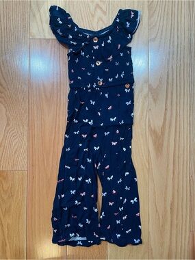 Vince Camuto Navy Floral Butterfly Print Girls' Jumpsuit